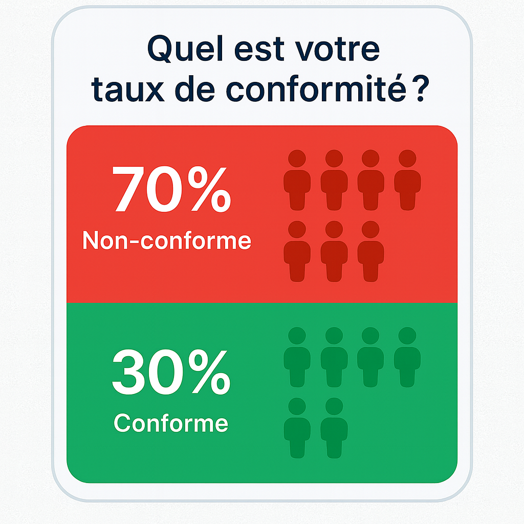 Infographie du taux de conformité : 30 % conformes, 70 % non conformes